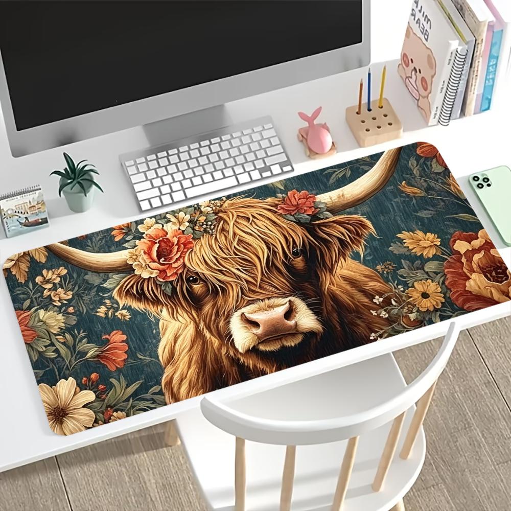 Cow Mat Rubber - Mouse Pad Floral Vintage Highland Cow